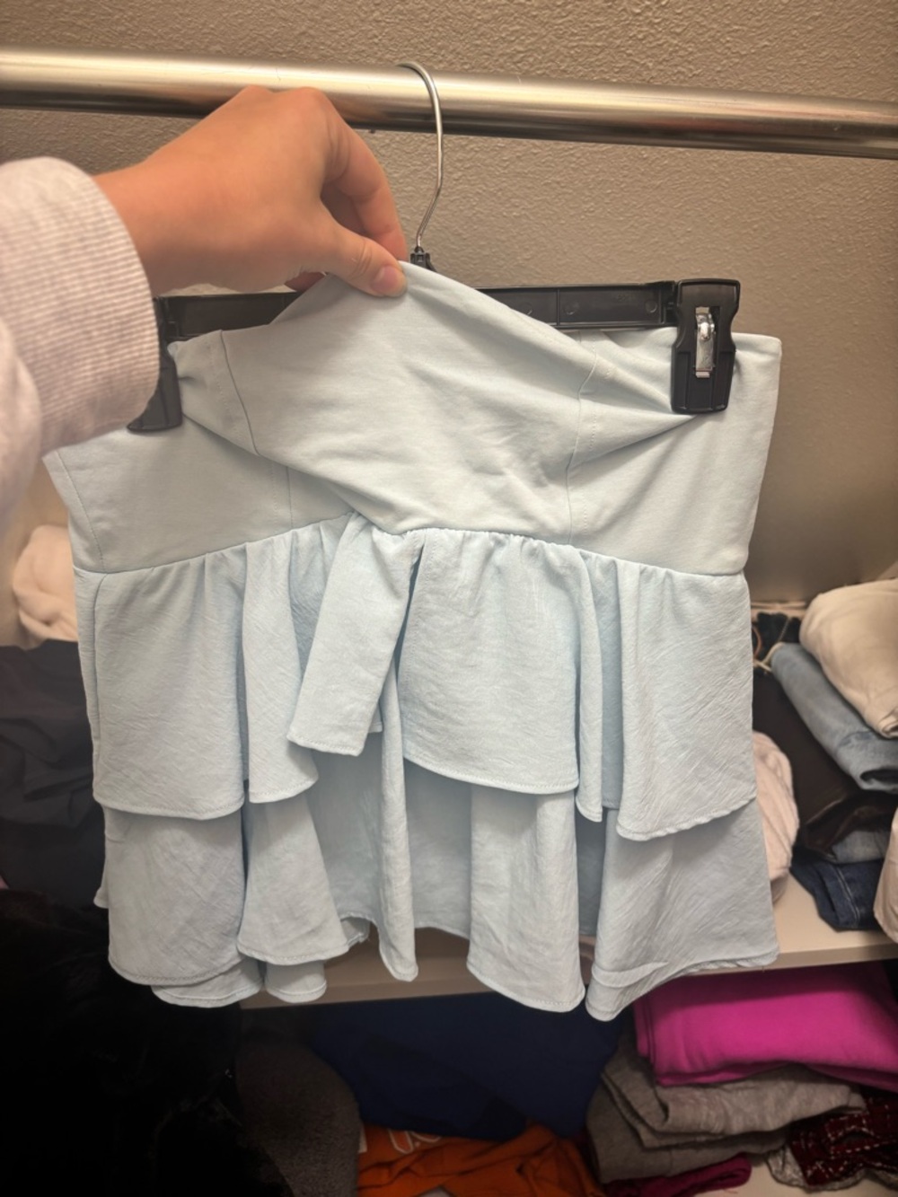 ZARA Light Blue Strapless Ruffle Top